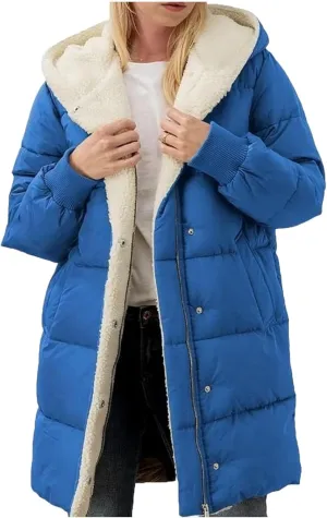 Womens Winter Warm Coats Thickened Sherpa Lined Warm Down Jacket Lightweight Padded Puffer Coat Jacket