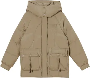 Womens Zipper Hooded Puffer Jacket Long Sleeve Winter Warm Down Coats Warm Clothes Outerwear with Pockets
