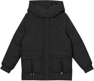 Womens Zipper Hooded Puffer Jacket Long Sleeve Winter Warm Down Coats Warm Clothes Outerwear with Pockets