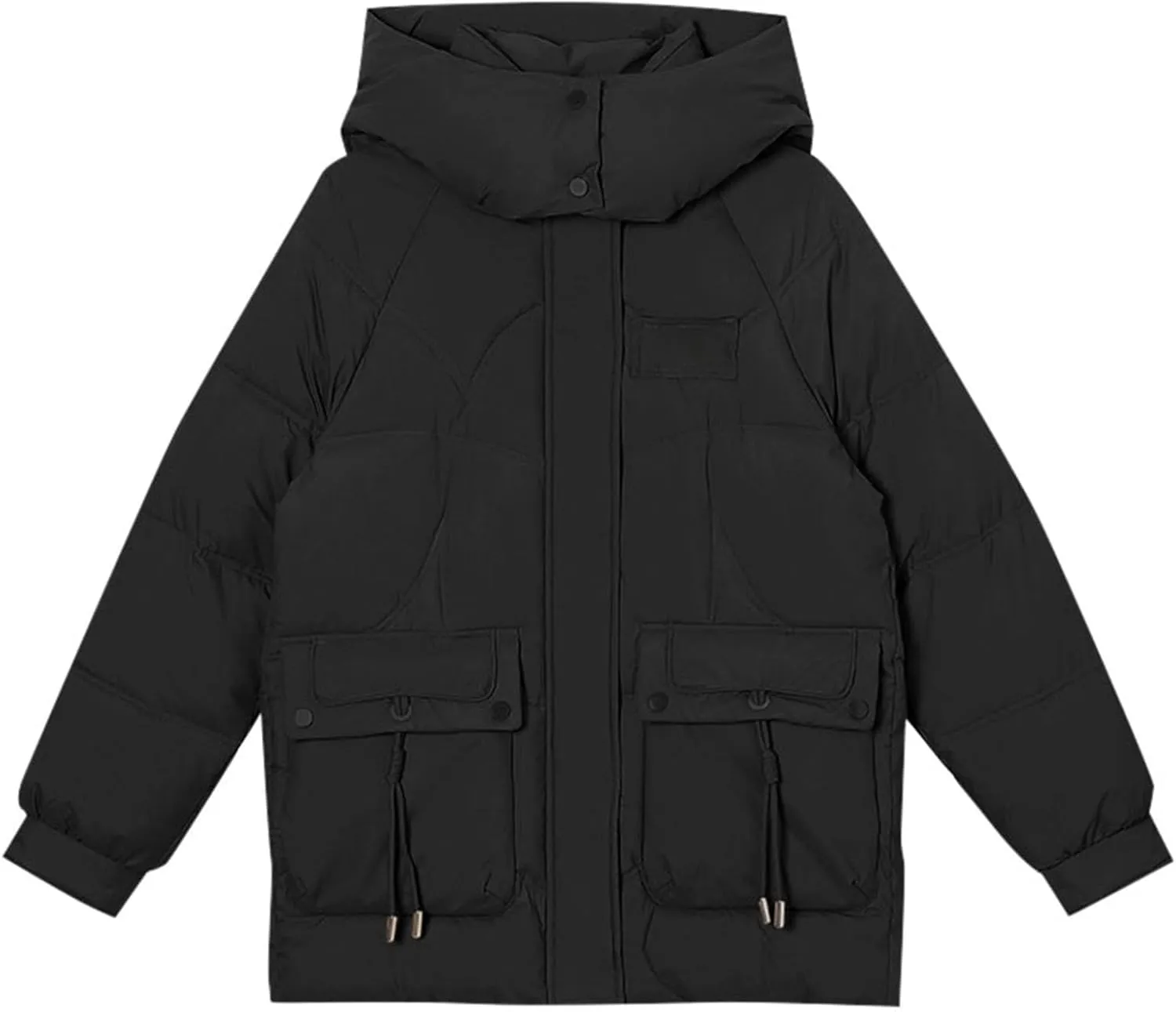 Womens Zipper Hooded Puffer Jacket Long Sleeve Winter Warm Down Coats Warm Clothes Outerwear with Pockets