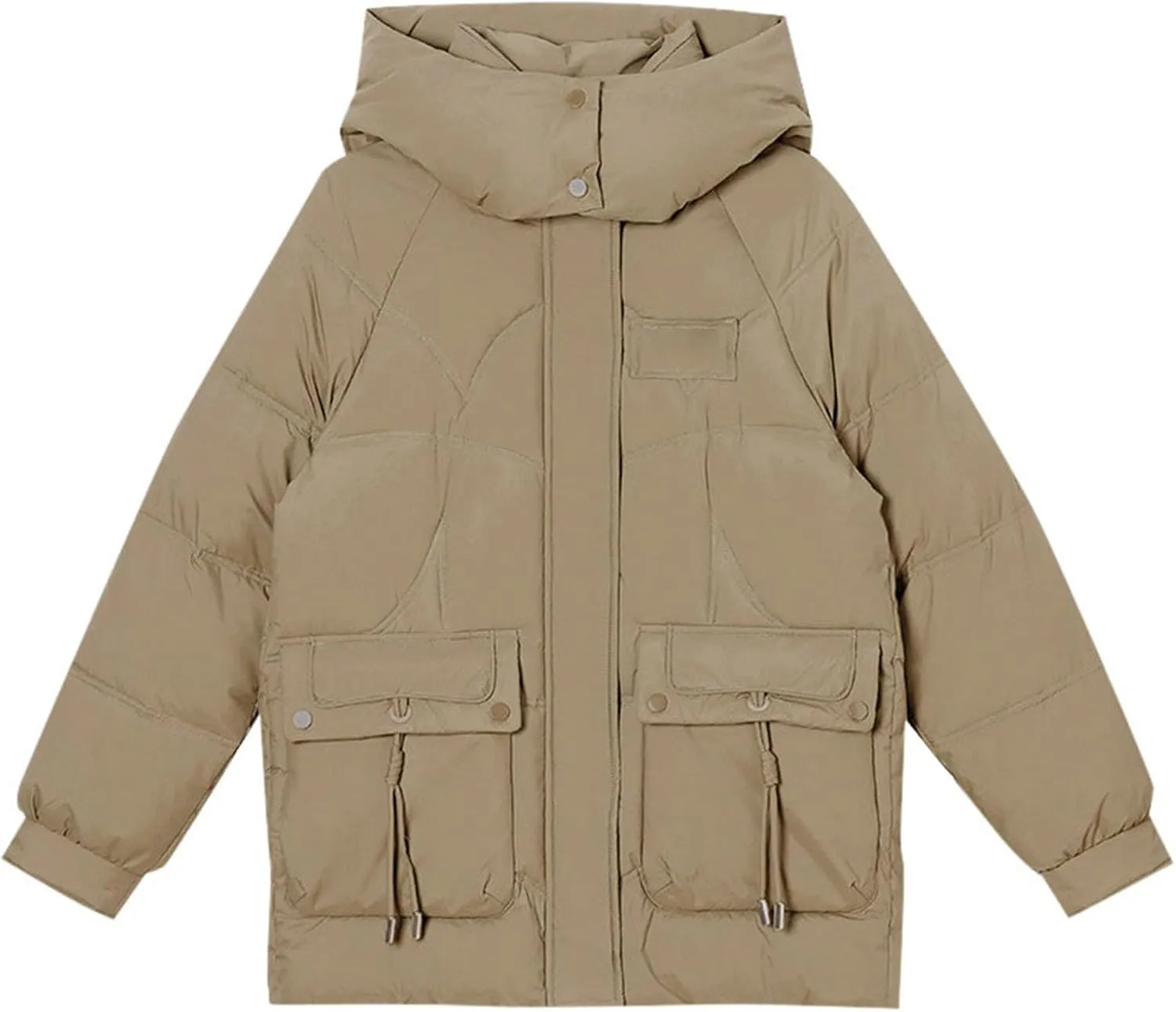 Womens Zipper Hooded Puffer Jacket Long Sleeve Winter Warm Down Coats Warm Clothes Outerwear with Pockets