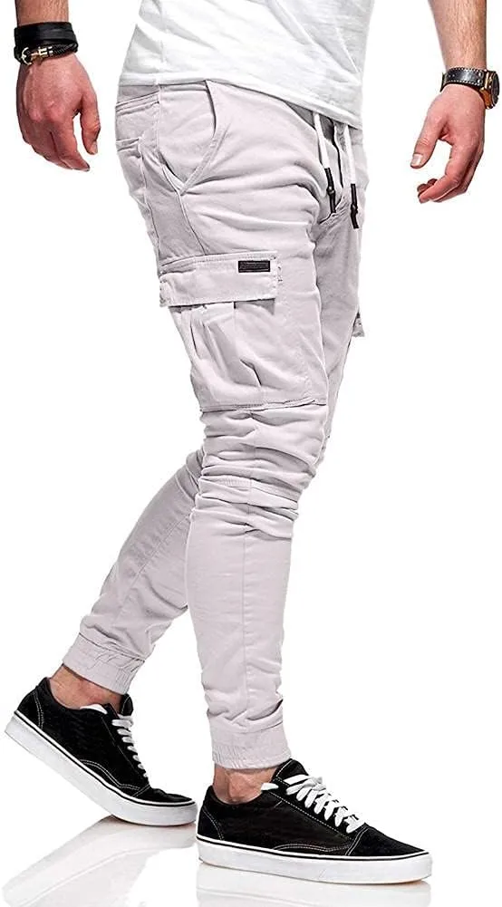 WUAI Mens Hiking Cargo Pants Slim Fit Stretch Outdoors Jogger Sweatpants Casual Elastic Waist Chino Lounge Trousers