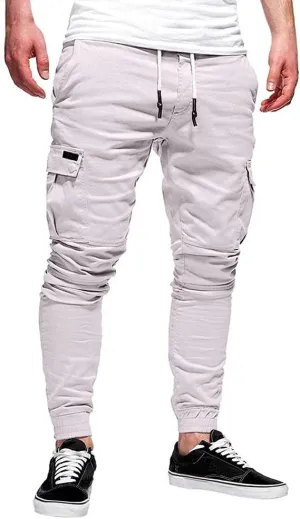 WUAI Mens Hiking Cargo Pants Slim Fit Stretch Outdoors Jogger Sweatpants Casual Elastic Waist Chino Lounge Trousers