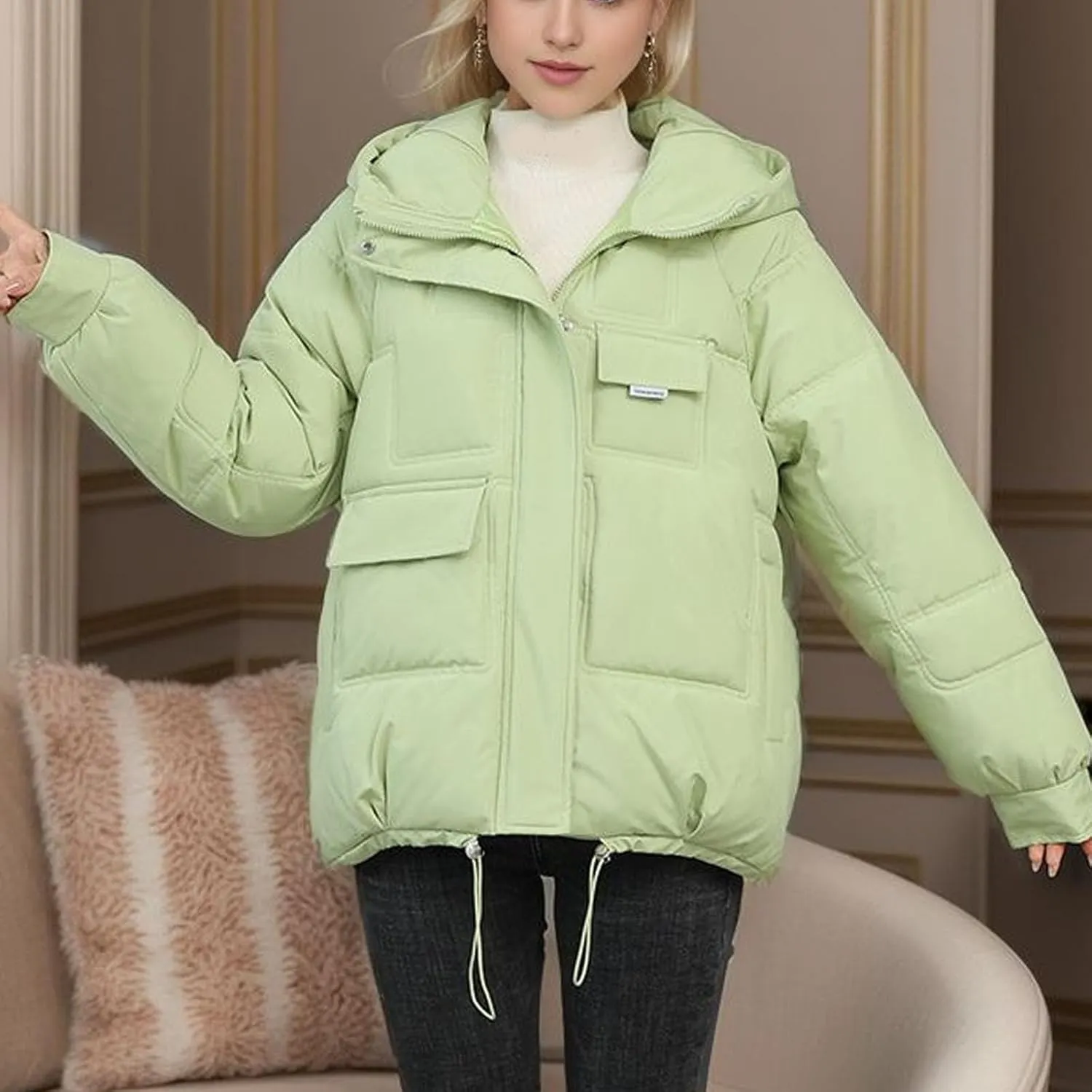 XUNRYAN 2023 Puffer Jackets Womens Quilted Lightweight Winter Warm Down Coat Cropped Jackets Outdoor Overcoat Activewear