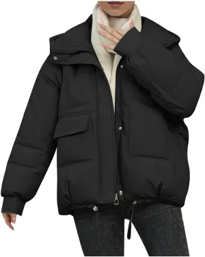 XUNRYAN 2023 Puffer Jackets Womens Quilted Lightweight Winter Warm Down Coat Cropped Jackets Outdoor Overcoat Activewear