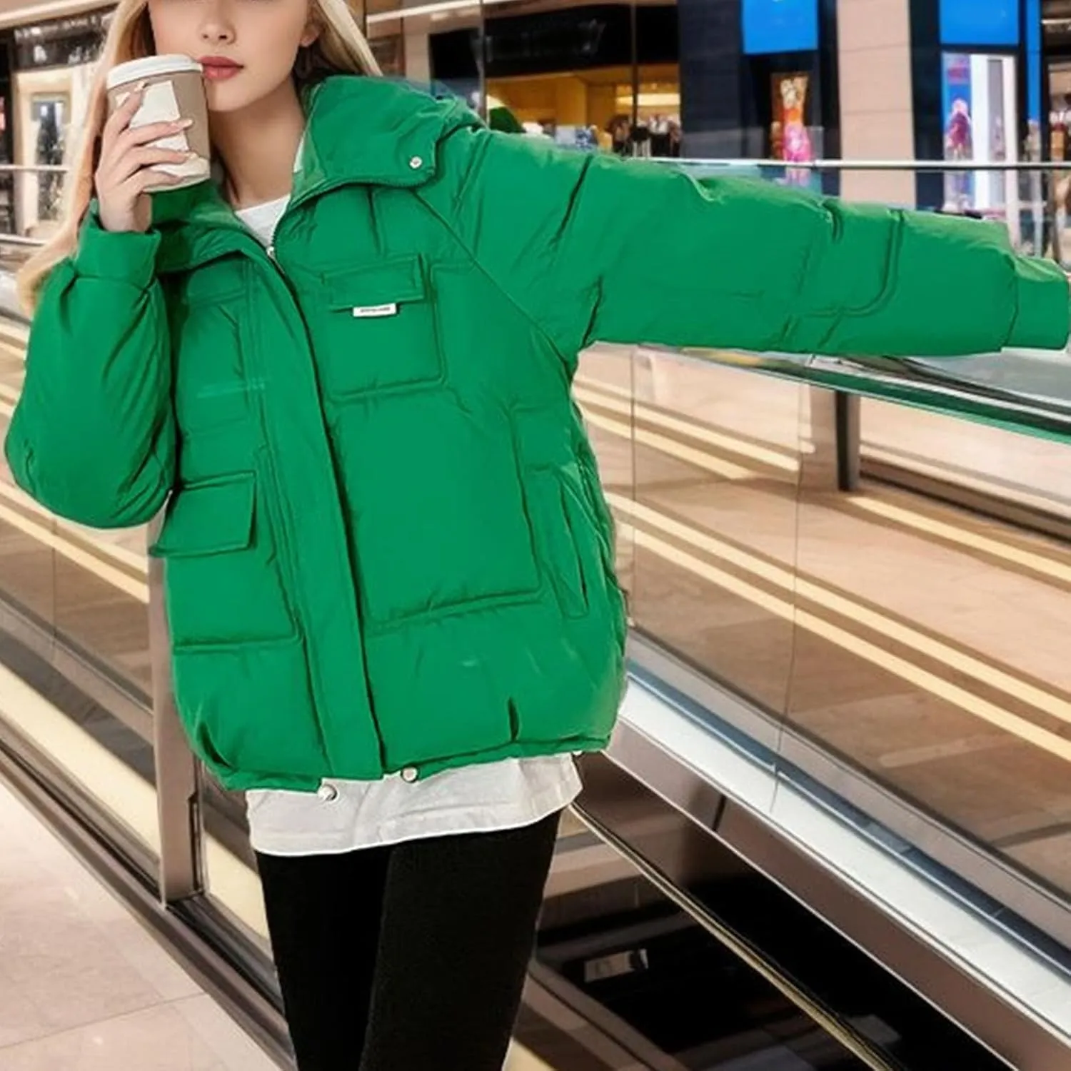 XUNRYAN 2023 Puffer Jackets Womens Quilted Lightweight Winter Warm Down Coat Cropped Jackets Outdoor Overcoat Activewear