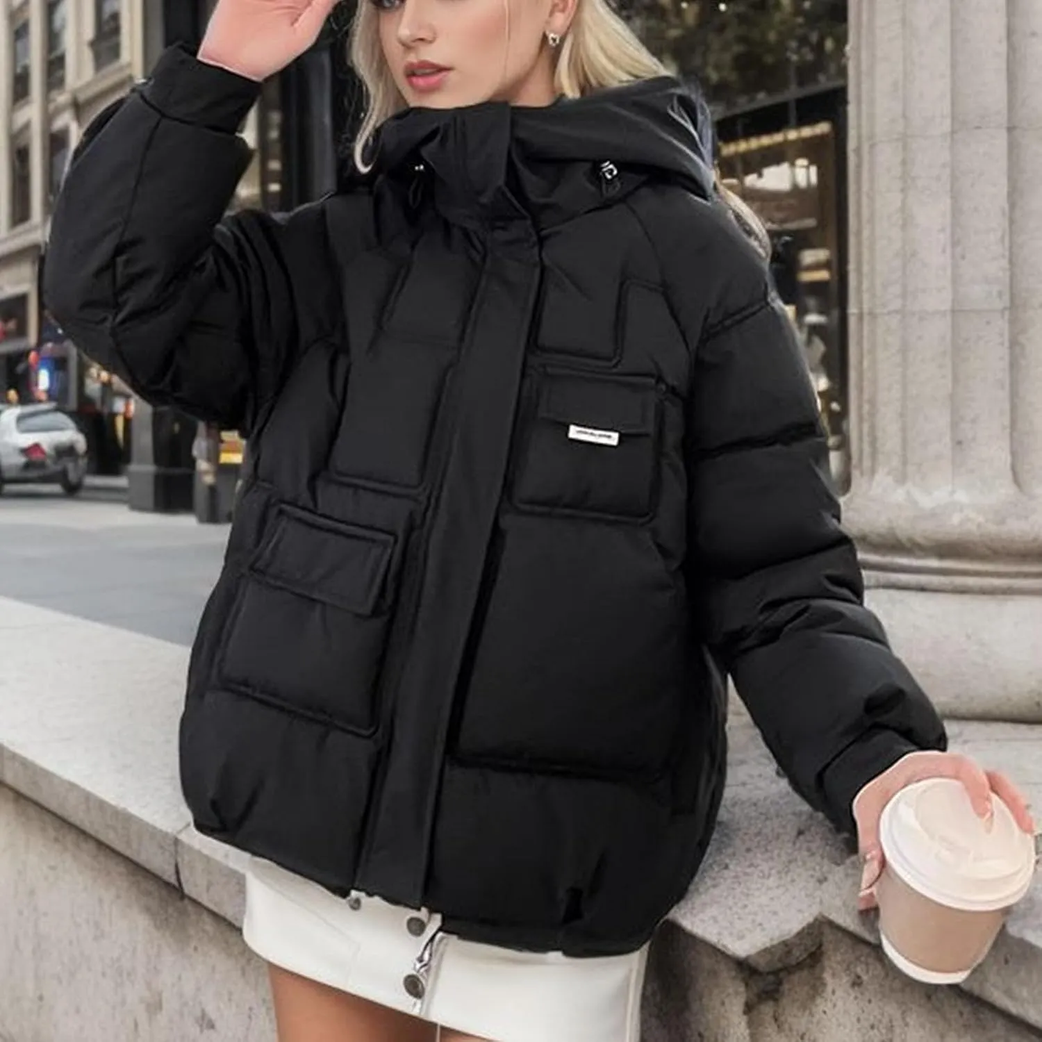 XUNRYAN 2023 Puffer Jackets Womens Quilted Lightweight Winter Warm Down Coat Cropped Jackets Outdoor Overcoat Activewear