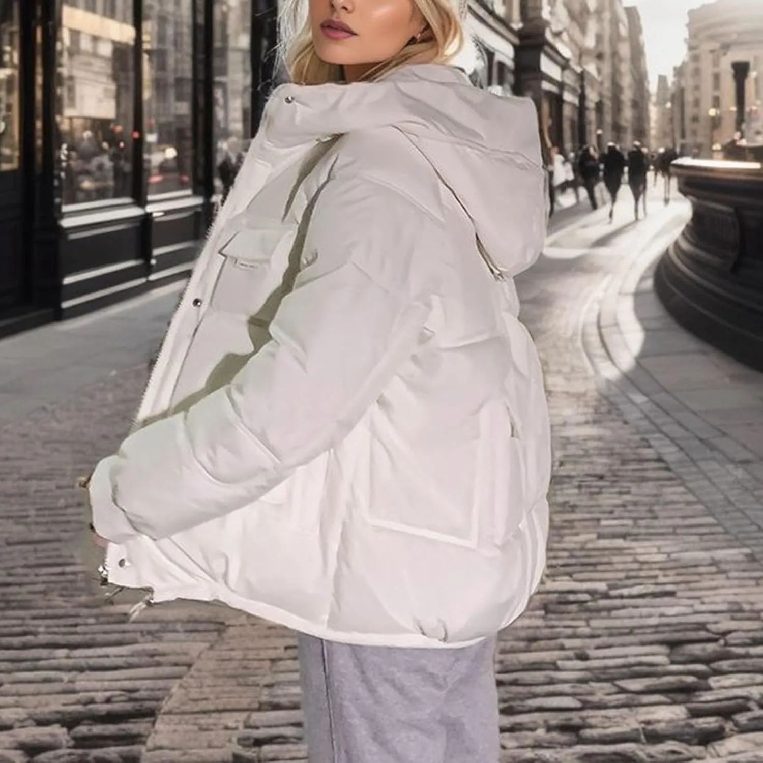 XUNRYAN 2023 Puffer Jackets Womens Quilted Lightweight Winter Warm Down Coat Cropped Jackets Outdoor Overcoat Activewear