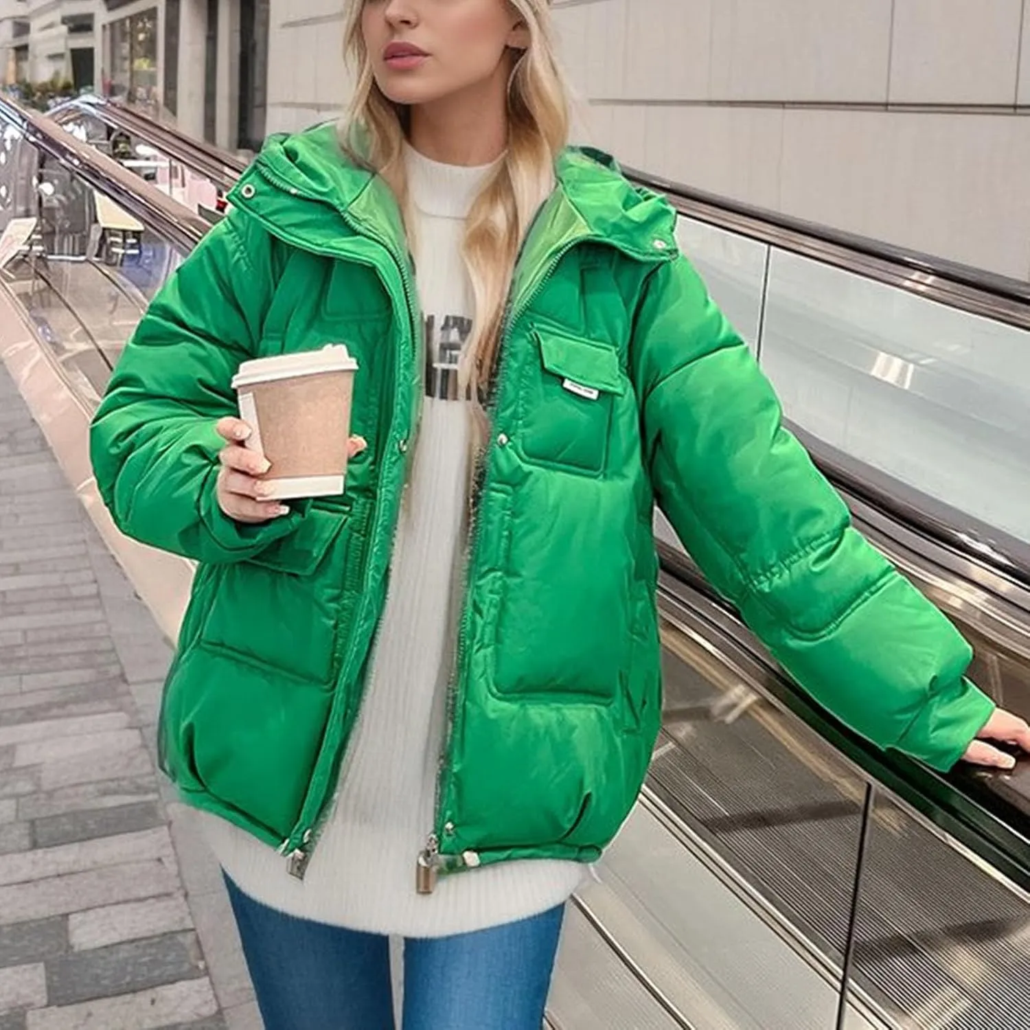XUNRYAN 2023 Puffer Jackets Womens Quilted Lightweight Winter Warm Down Coat Cropped Jackets Outdoor Overcoat Activewear