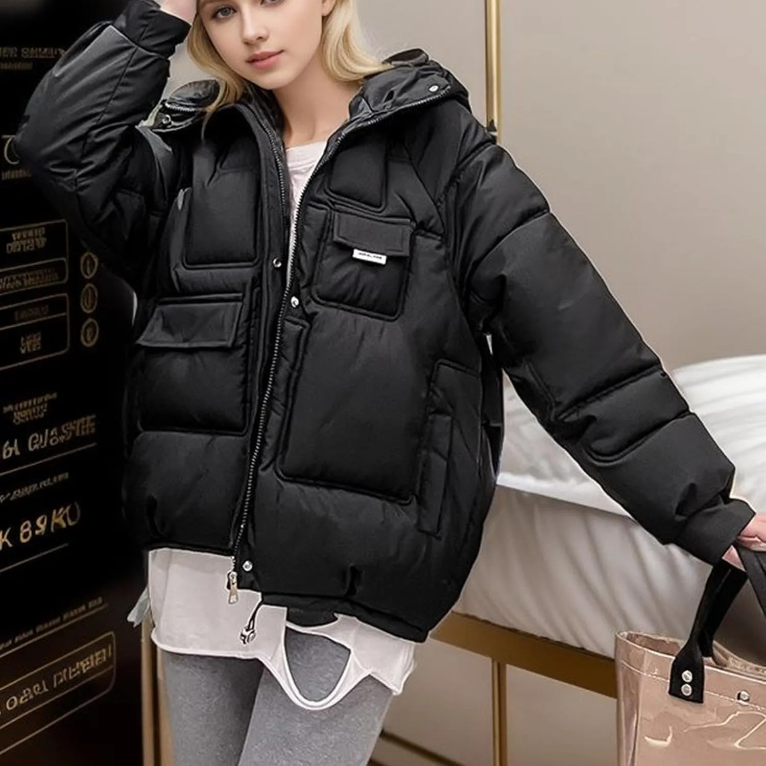 XUNRYAN 2023 Puffer Jackets Womens Quilted Lightweight Winter Warm Down Coat Cropped Jackets Outdoor Overcoat Activewear