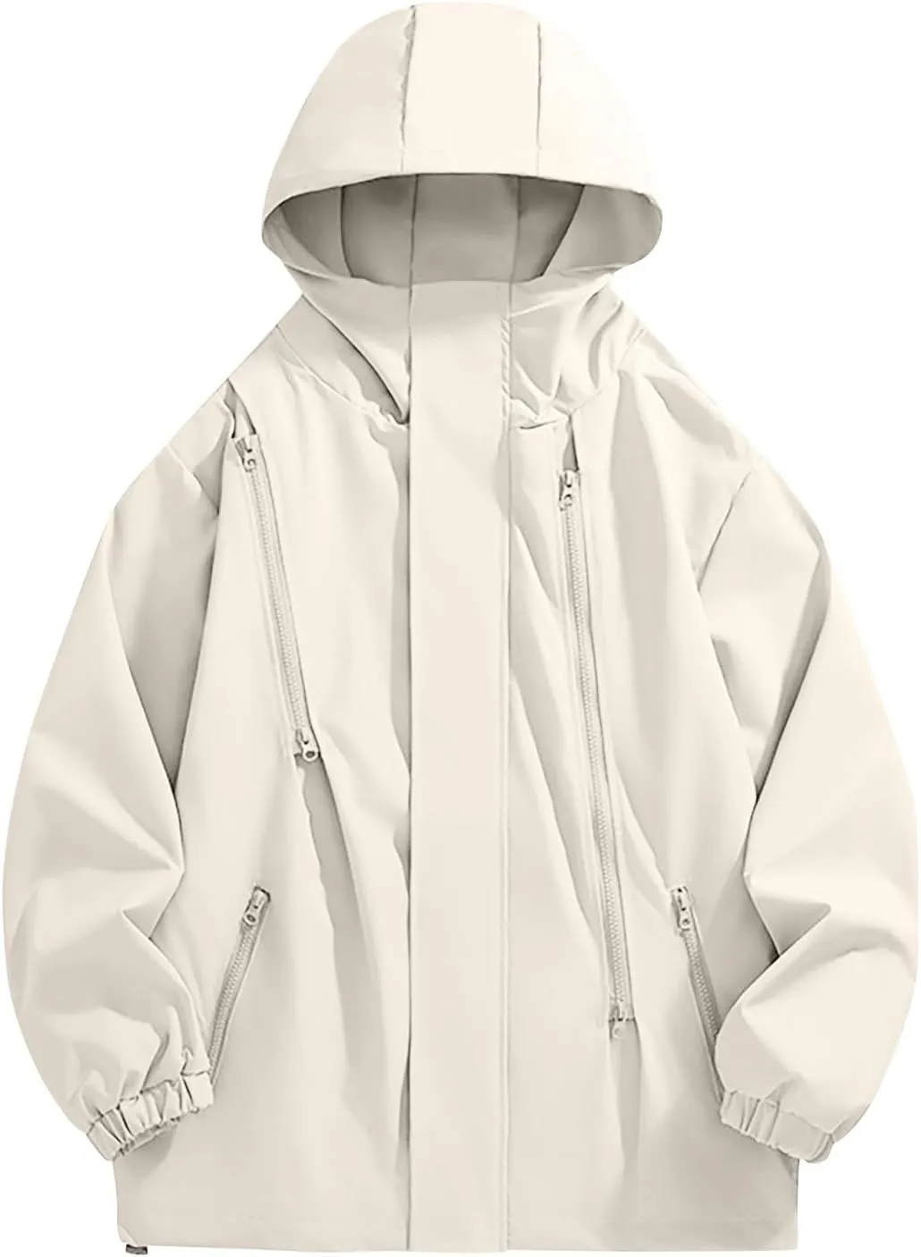XUNRYAN Mens Lightweight Rain Jacket Water Resistant Windbreaker Raincoat Hooded Coat w Pockets Hiking Fishing Activewear