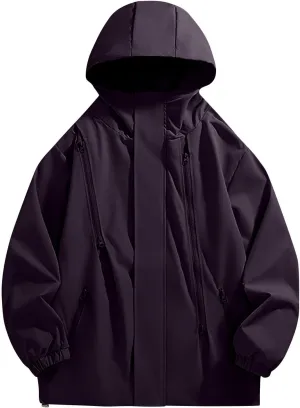XUNRYAN Mens Lightweight Rain Jacket Water Resistant Windbreaker Raincoat Hooded Coat w Pockets Hiking Fishing Activewear
