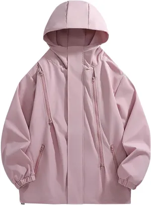 XUNRYAN Mens Lightweight Rain Jacket Water Resistant Windbreaker Raincoat Hooded Coat w Pockets Hiking Fishing Activewear