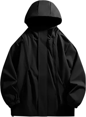 XUNRYAN Mens Lightweight Rain Jacket Water Resistant Windbreaker Raincoat Hooded Coat w Pockets Hiking Fishing Activewear