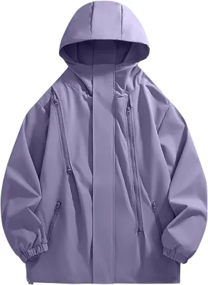 XUNRYAN Mens Lightweight Rain Jacket Water Resistant Windbreaker Raincoat Hooded Coat w Pockets Hiking Fishing Activewear