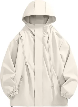 XUNRYAN Mens Lightweight Rain Jacket Water Resistant Windbreaker Raincoat Hooded Coat w Pockets Hiking Fishing Activewear
