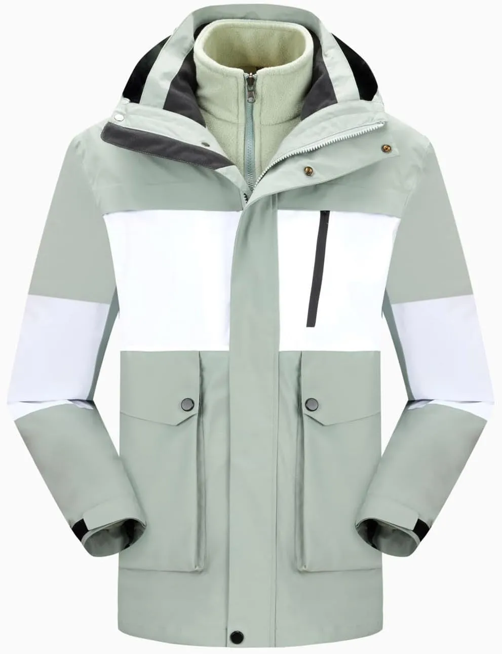 XUNRYAN Mens Womens Waterproof Rain Jacket Lightweight Fleece Lined Outdoor Raincoat Hooded Ski Snowboard Jacket Activewear