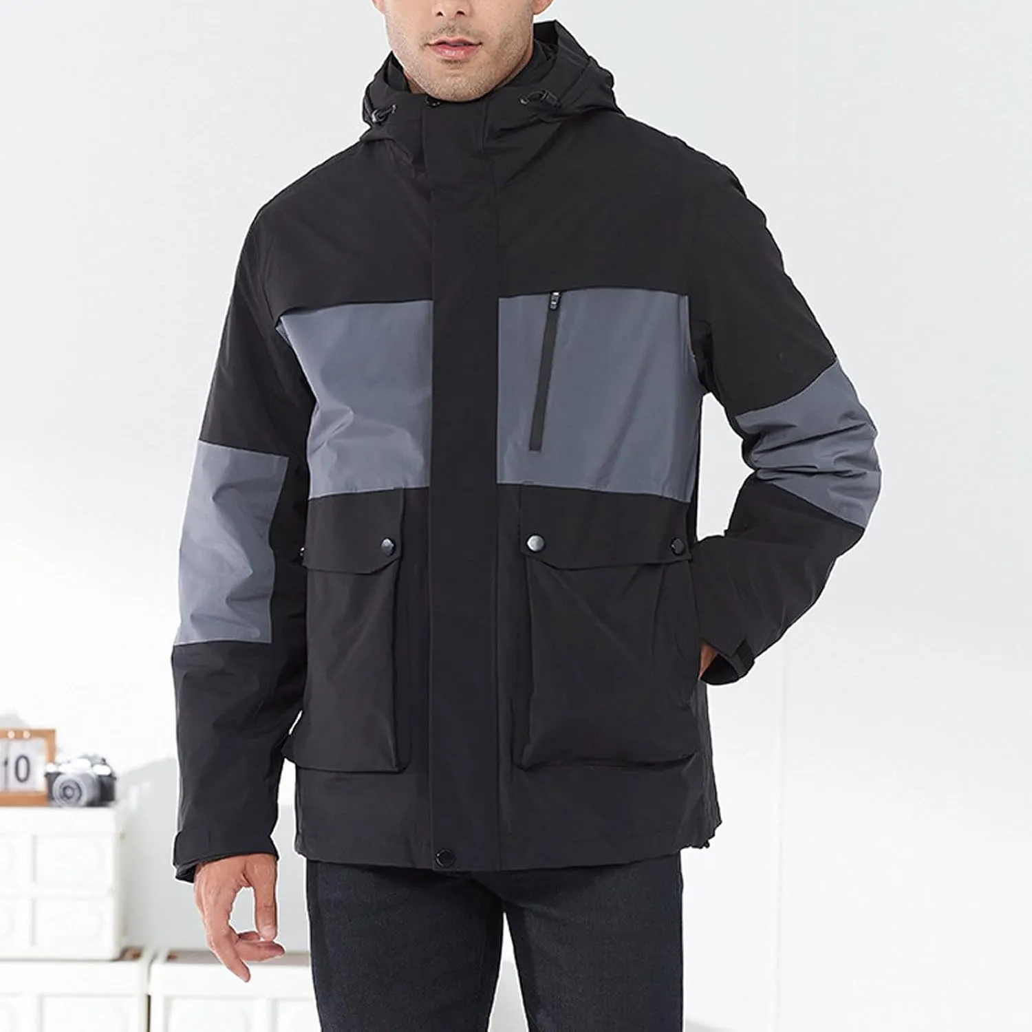 XUNRYAN Mens Womens Waterproof Rain Jacket Lightweight Fleece Lined Outdoor Raincoat Hooded Ski Snowboard Jacket Activewear