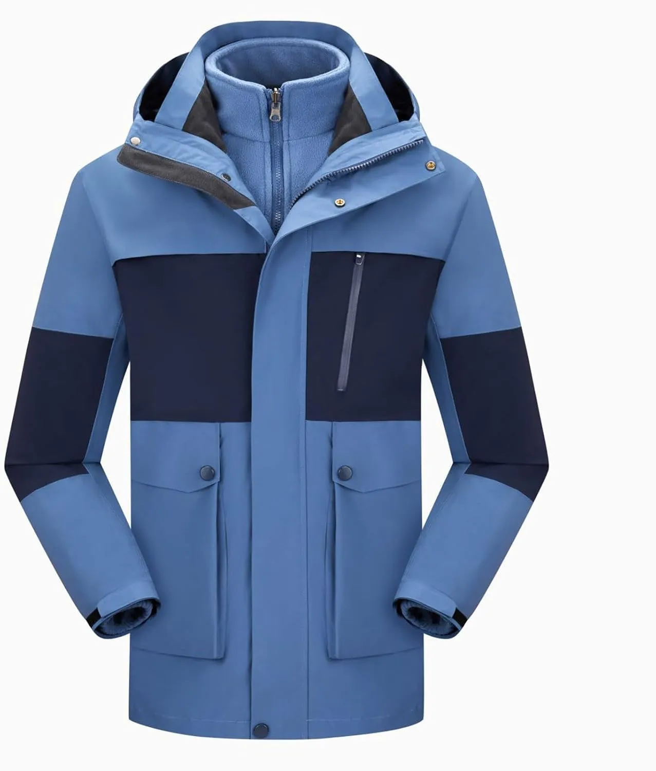 XUNRYAN Mens Womens Waterproof Rain Jacket Lightweight Fleece Lined Outdoor Raincoat Hooded Ski Snowboard Jacket Activewear
