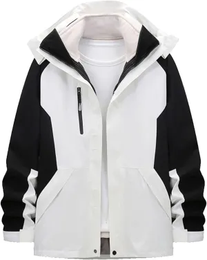 XUNRYAN Mens Womens Waterproof Rain Jacket Lightweight Fleece Lined Outdoor Raincoat Hooded Ski Snowboard Jacket Activewear