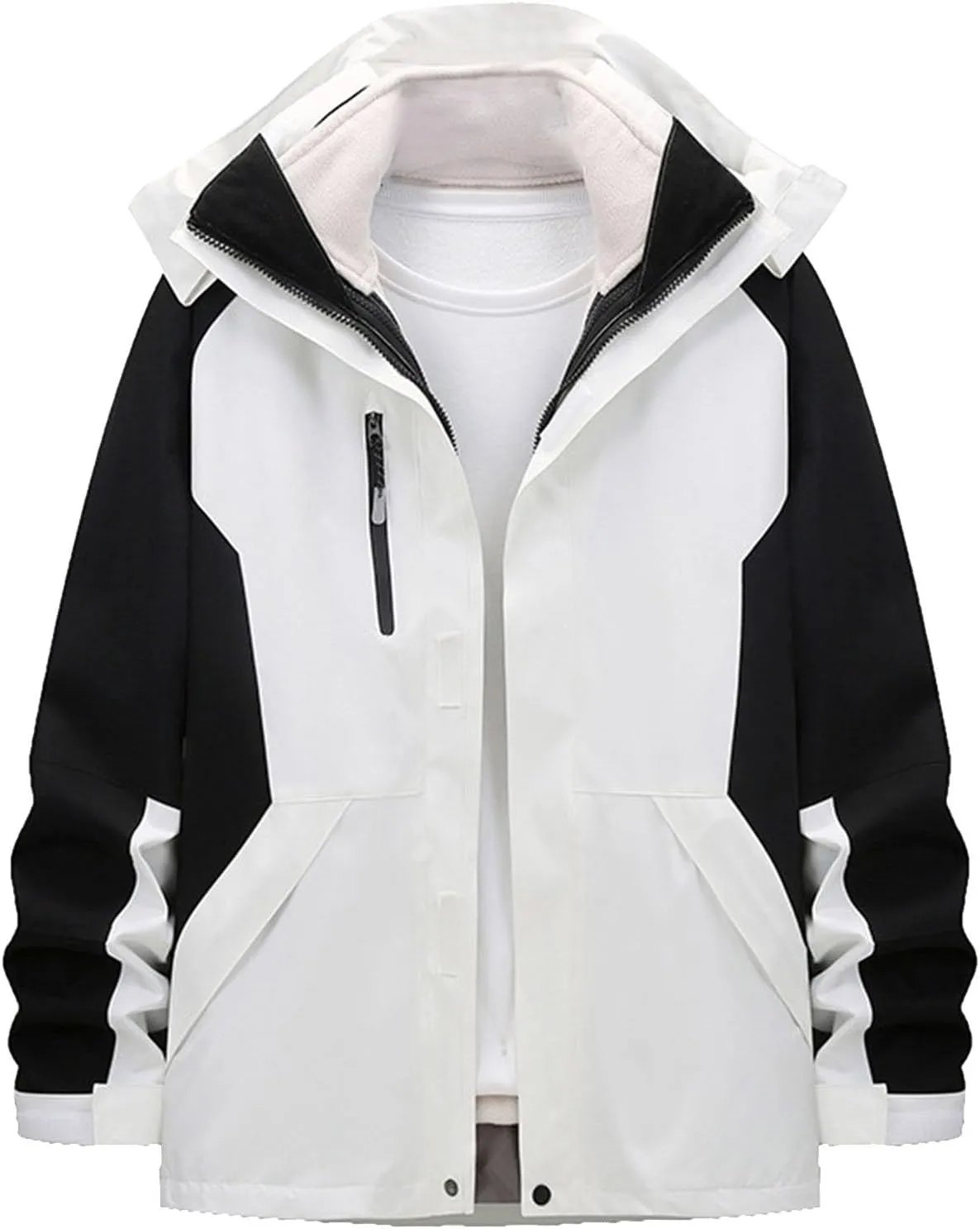 XUNRYAN Mens Womens Waterproof Rain Jacket Lightweight Fleece Lined Outdoor Raincoat Hooded Ski Snowboard Jacket Activewear