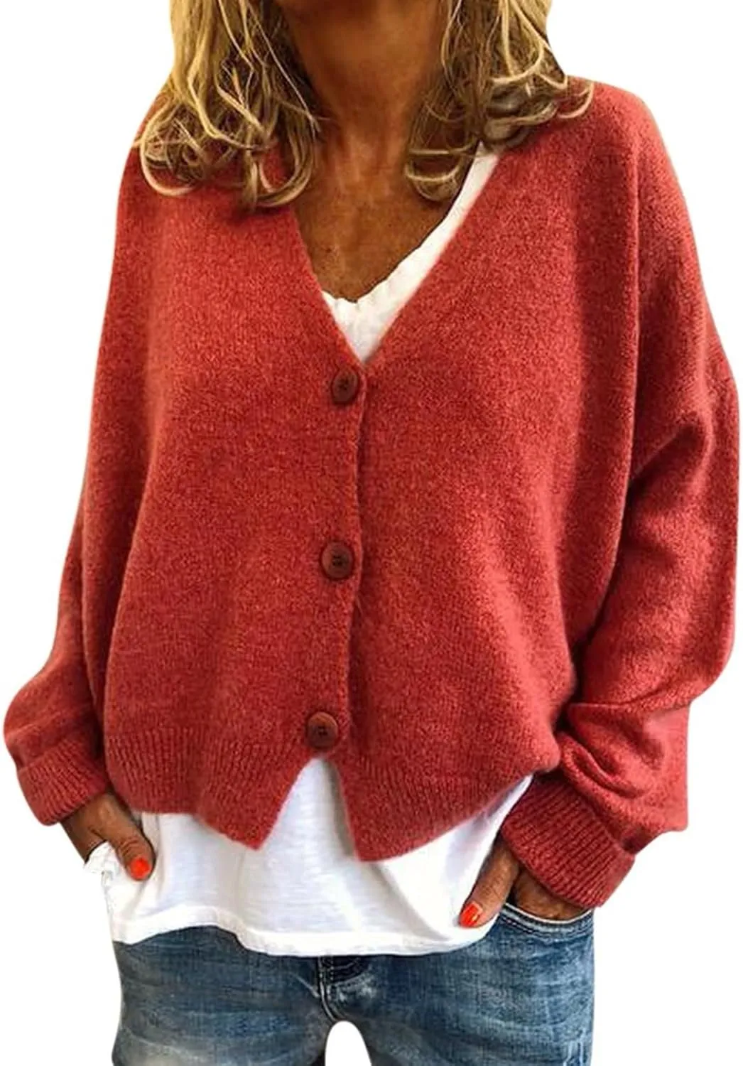 XUNRYAN Womens Casual Cardigan V-Neck Button Down Sweaters Wool-Blend Long Sleeve Pullover Jacket Winter Fall Fashion Clothes