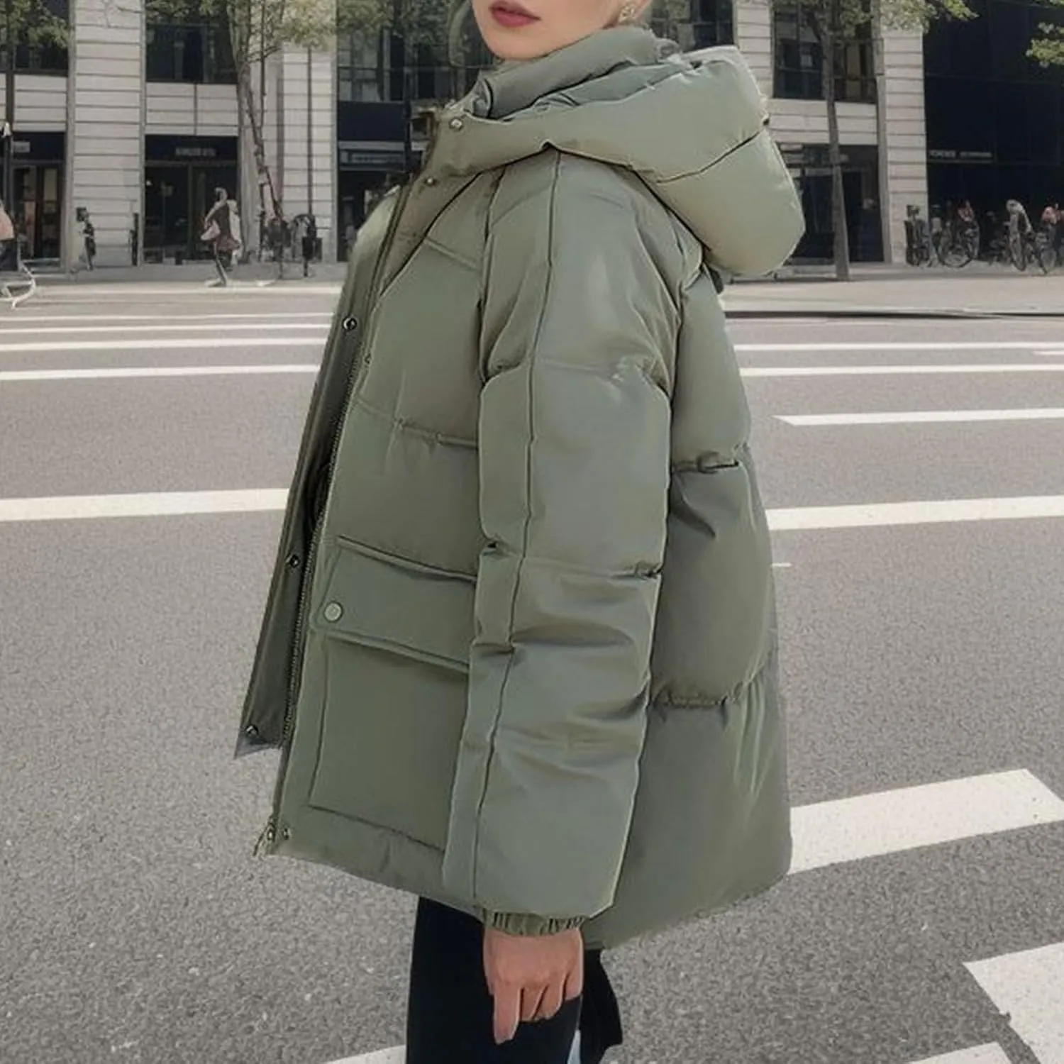 XUNRYAN Womens Hooded Winter Warm Down Coat Puffer Jackets Baggy Lightweight Jackets Casual Button Overcoat Activewear