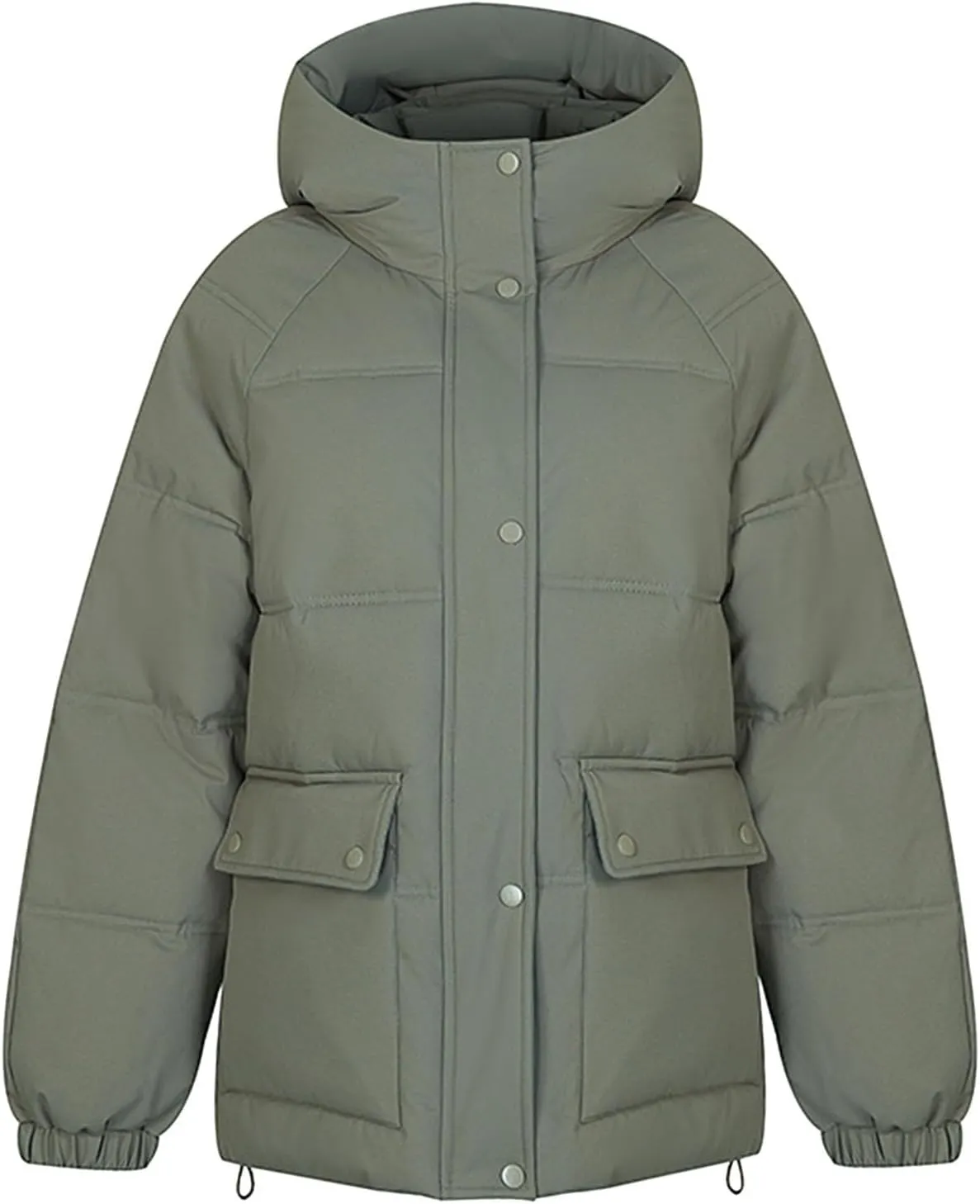 XUNRYAN Womens Hooded Winter Warm Down Coat Puffer Jackets Baggy Lightweight Jackets Casual Button Overcoat Activewear