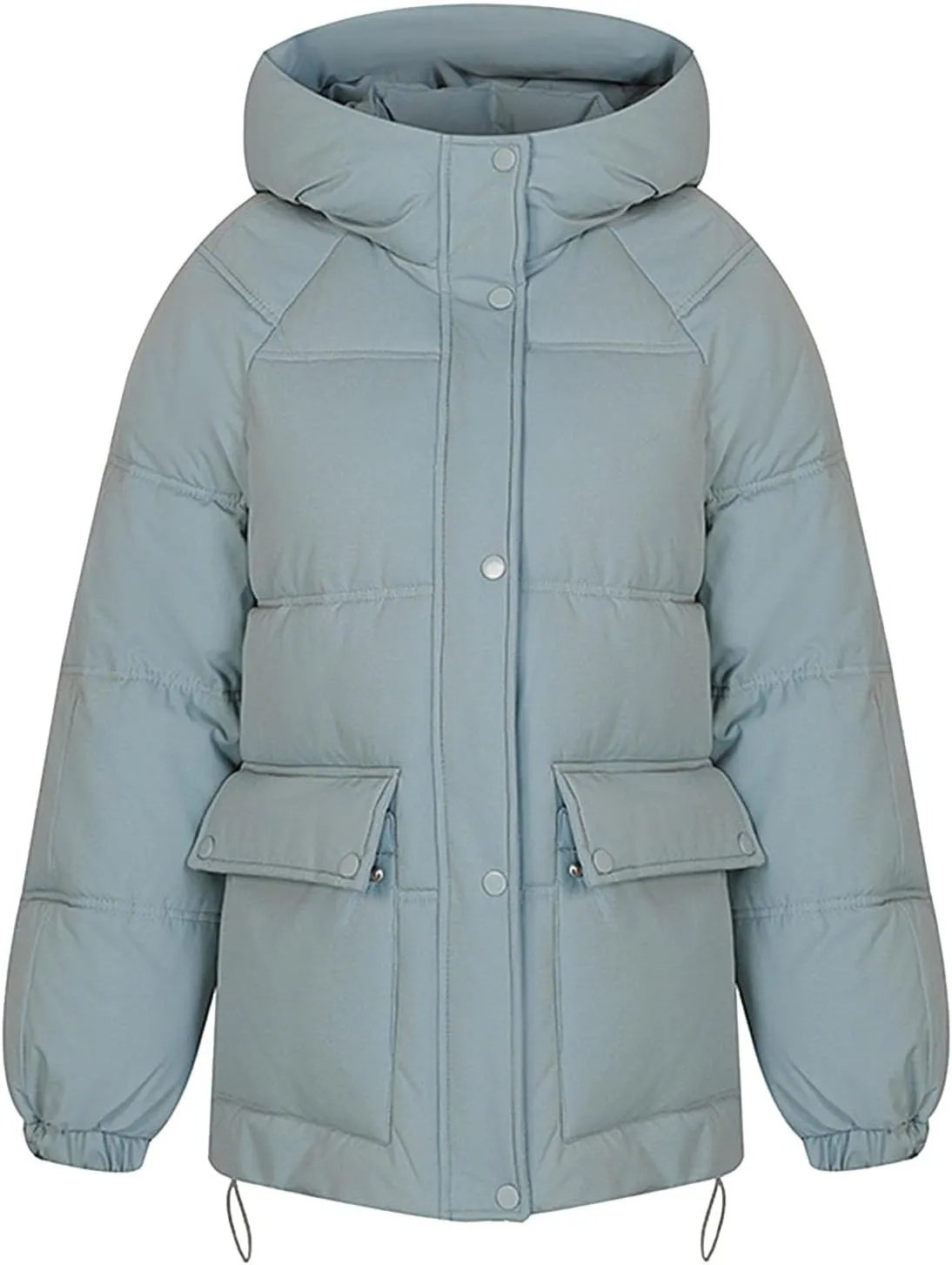 XUNRYAN Womens Winter Warm Down Coat Hooded Puffer Jackets Baggy Lightweight Jackets Casual Button Overcoat Activewear