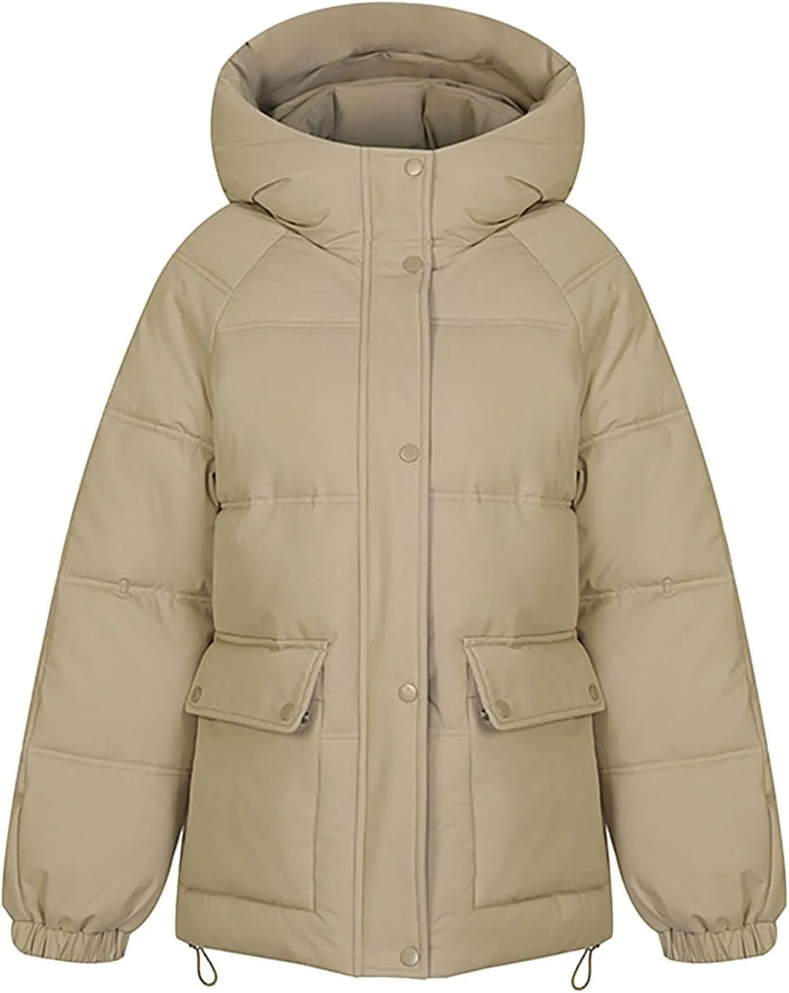 XUNRYAN Womens Winter Warm Down Coat Hooded Puffer Jackets Baggy Lightweight Jackets Casual Button Overcoat Activewear