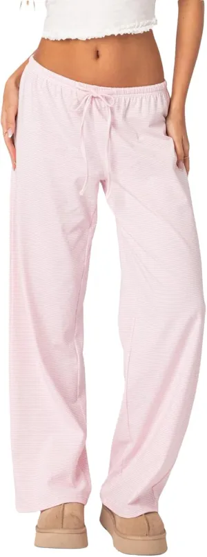 Y2k Striped Pants for Women Wide Leg Drawstring Elastic Low Rise Pajama Pants Lounge Wear Trousers