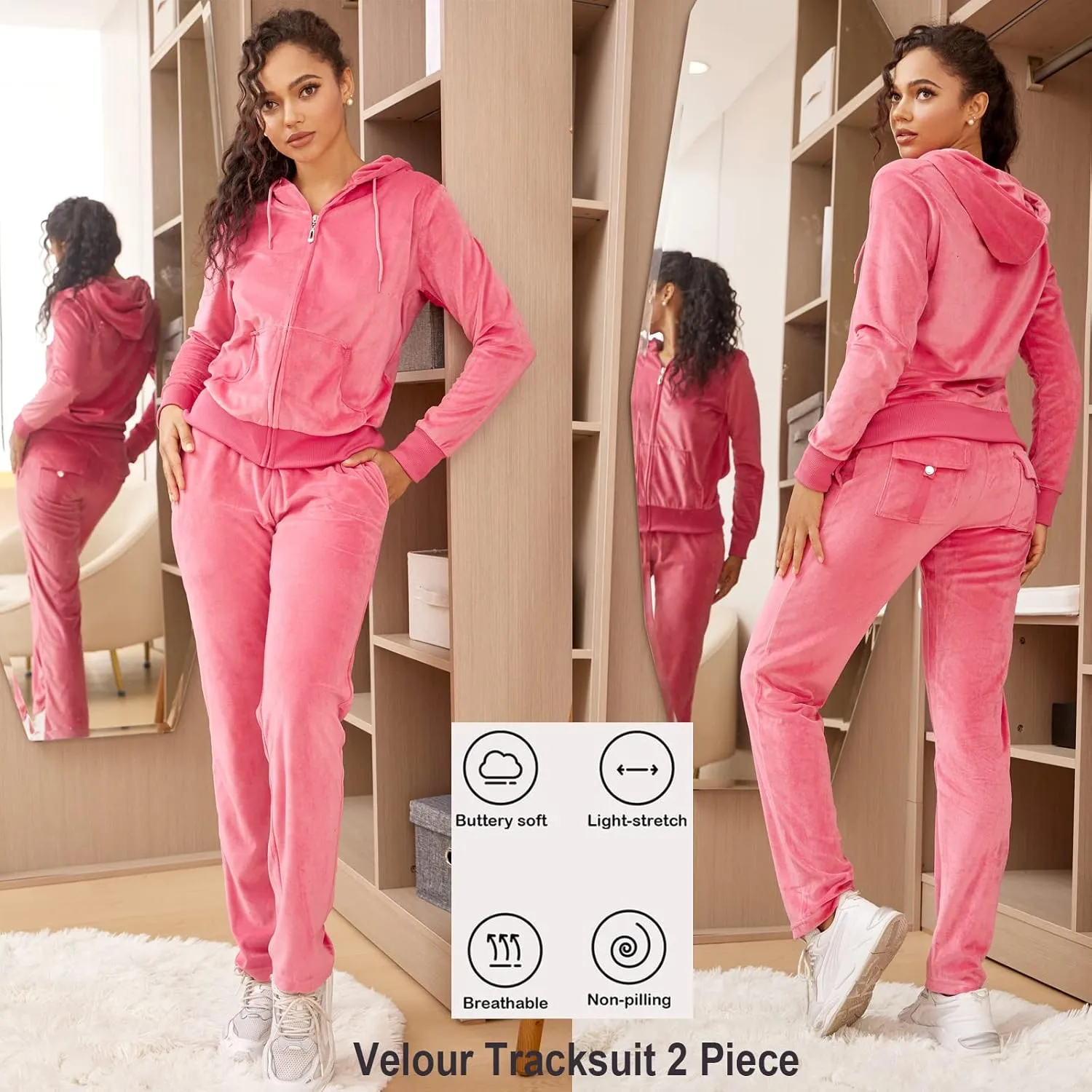 Yasumond Velour Tracksuit Womens 2 Pieces Joggers Outfits Jogging Sweatsuits Set Soft Sports Sweat Suits Pants