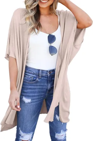 Yekaty Women Cardigan 3/4 Sleeves Open Front Lightweight Cardigan Draped Ruffles Knit Cardigan