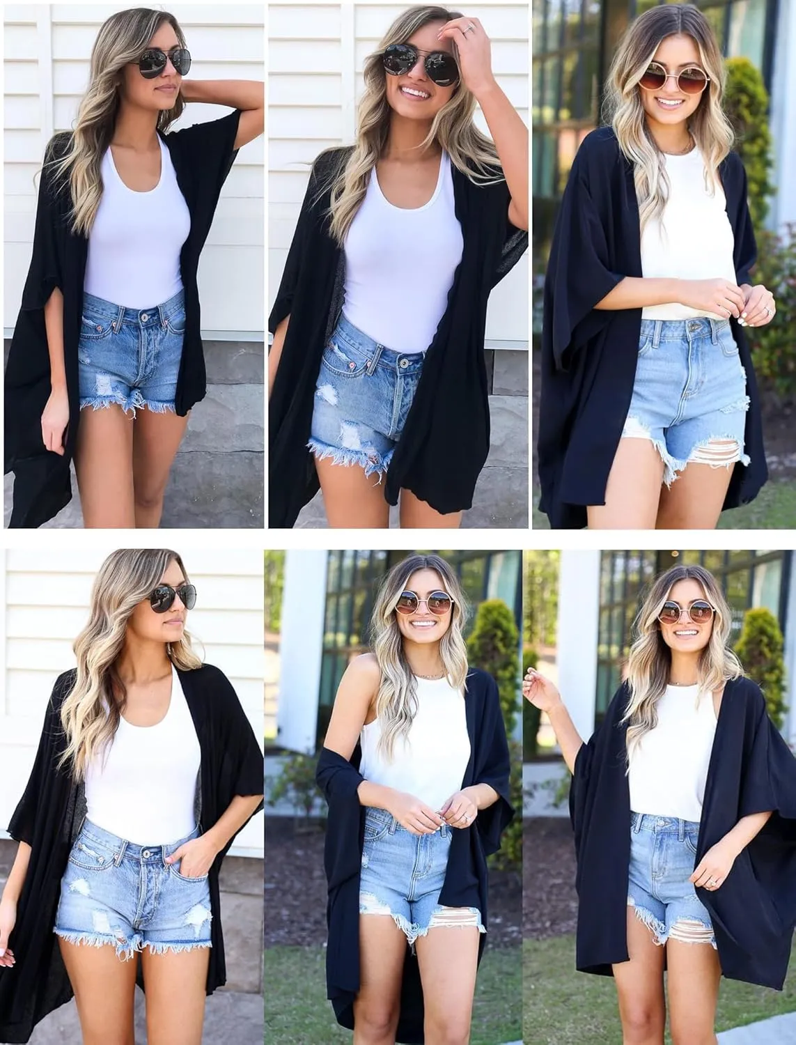 Yekaty Women Cardigan 3/4 Sleeves Open Front Lightweight Cardigan Draped Ruffles Knit Cardigan