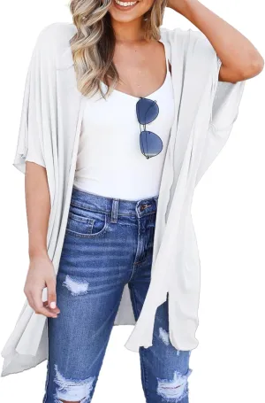 Yekaty Women Cardigan 3/4 Sleeves Open Front Lightweight Cardigan Draped Ruffles Knit Cardigan
