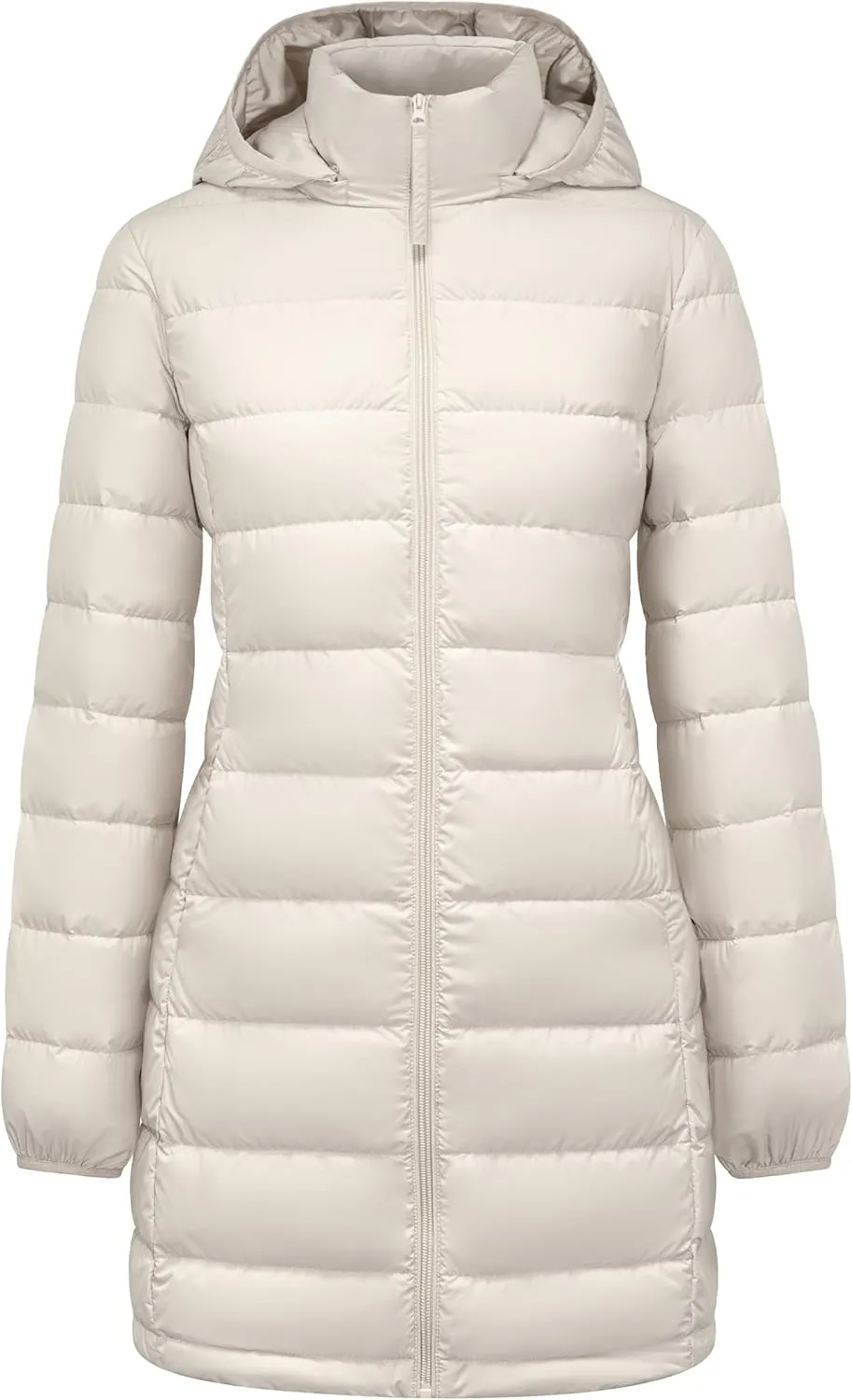 YZG Women's Warm Lightweight Long Down Jacket Warm Quilted Puffer Coat with Hood Removable