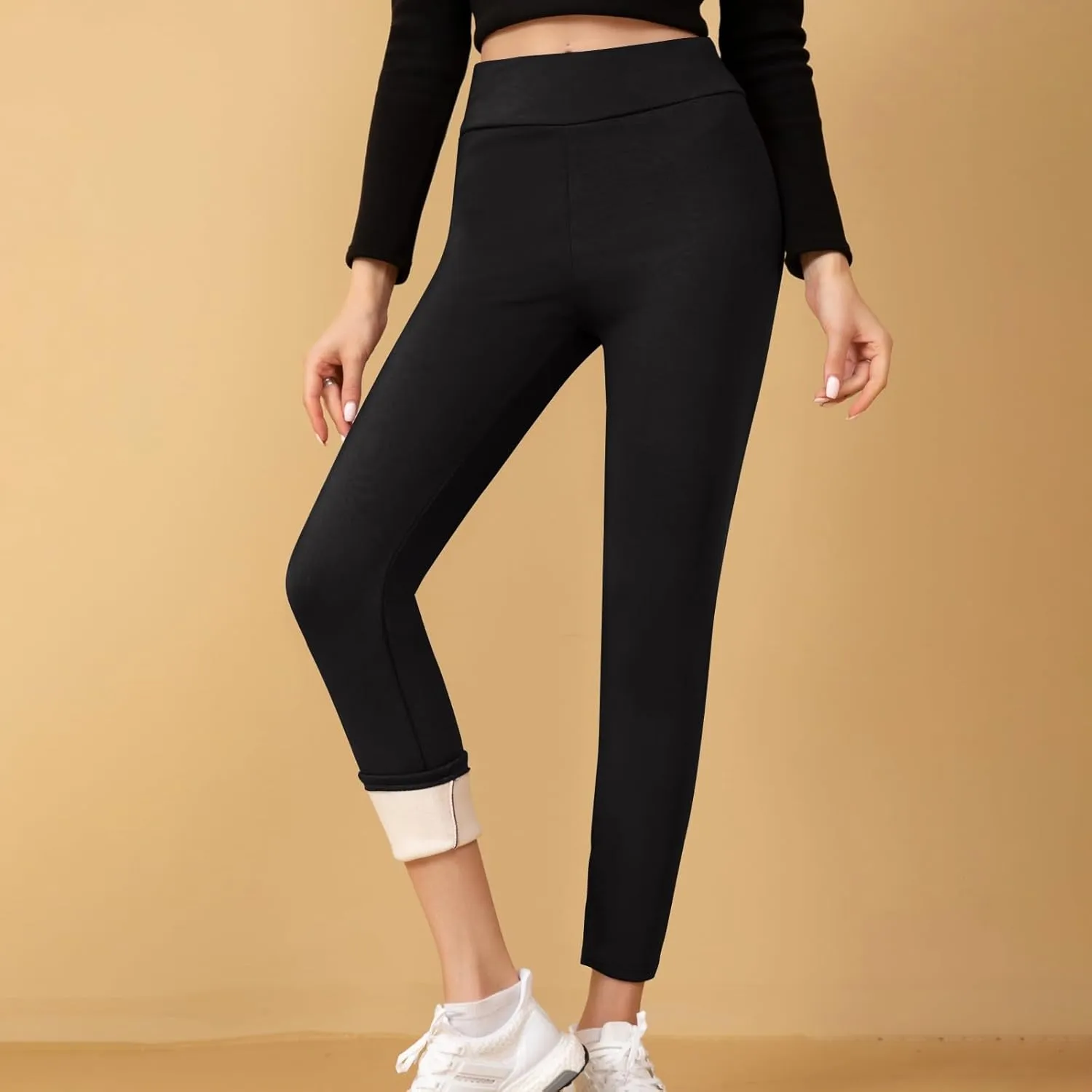 ZEFOTIM Fleece Lined Leggings Women Plus Size Casual Thermals Tights Cold Soild High Waist Fall Pants