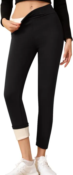 ZEFOTIM Fleece Lined Leggings Women Plus Size Casual Thermals Tights Cold Soild High Waist Fall Pants
