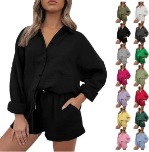 ZWRXW Linen 2 Piece Sets for Women Lightweight Spring Summer Two Piece Oversized Shirts and Shorts Matching Set Beach Outfits